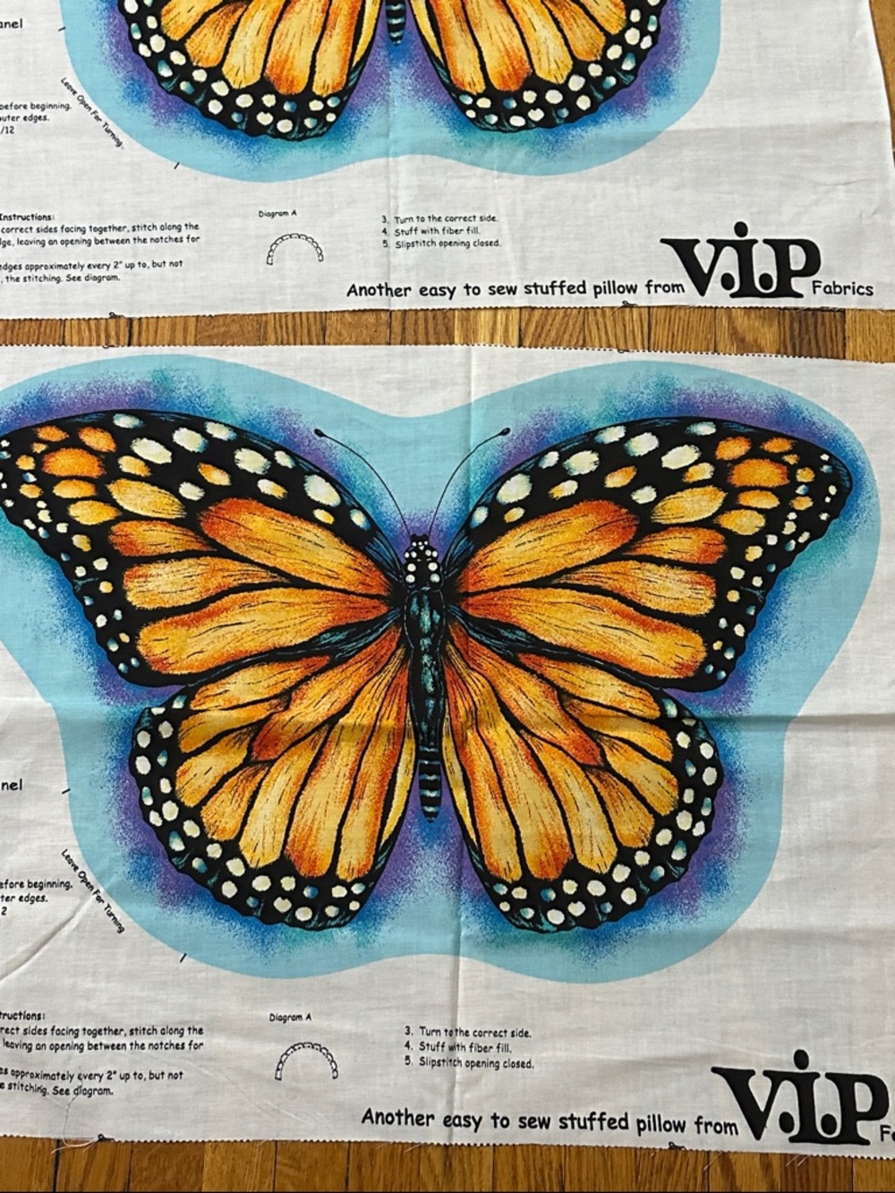 2 VIP Butterfly Pillow Craft Fabric Panels New - Picture 3 of 4